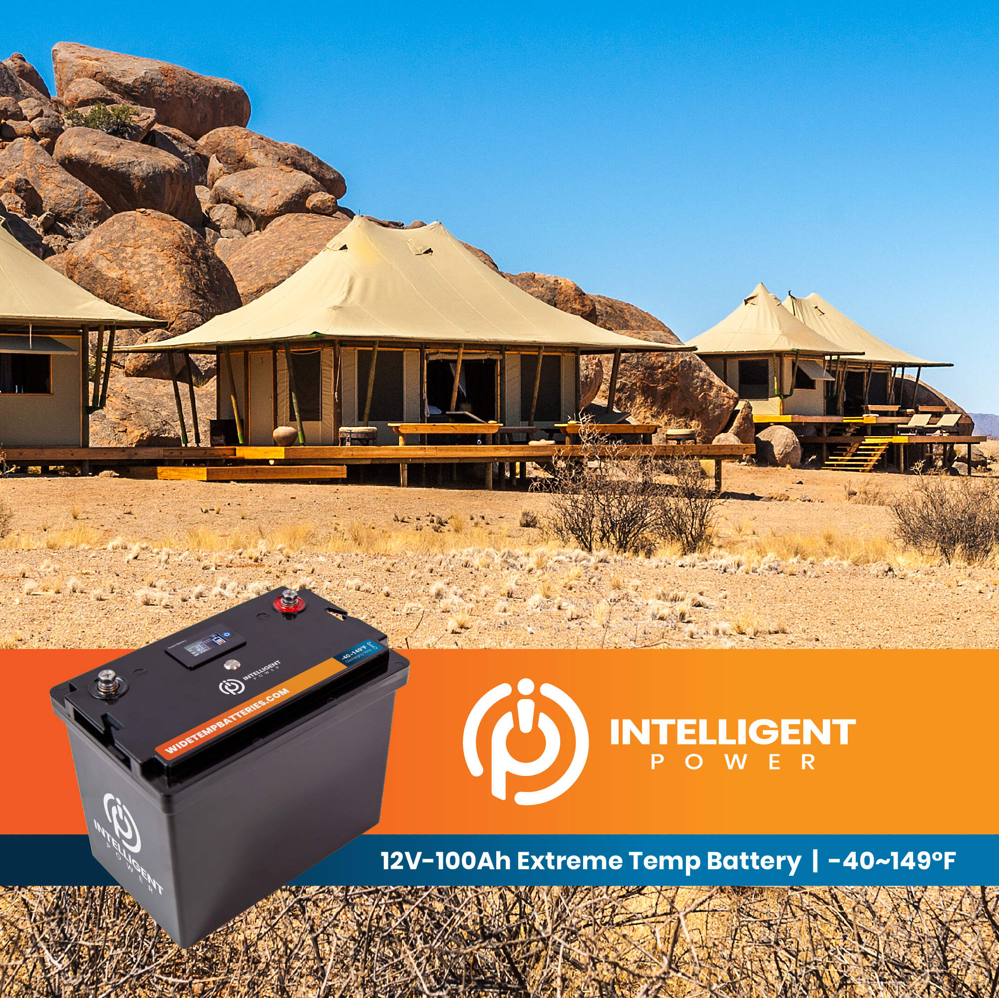Intelligent Power battery powering safari lodge tents in African landscape
