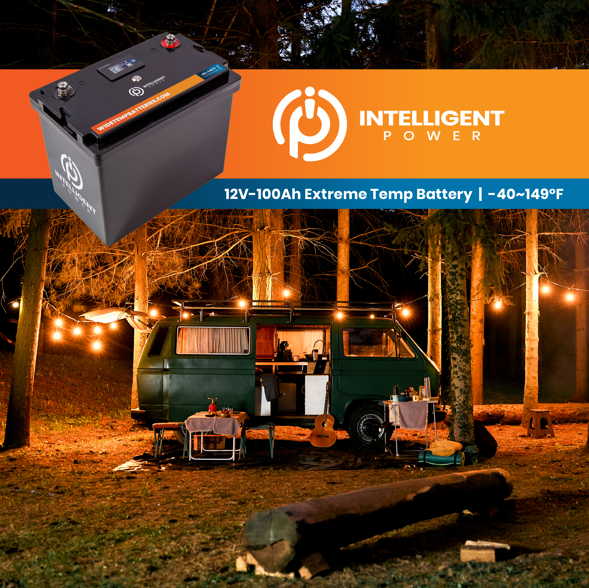 Intelligent Power battery powering van life adventure in forest