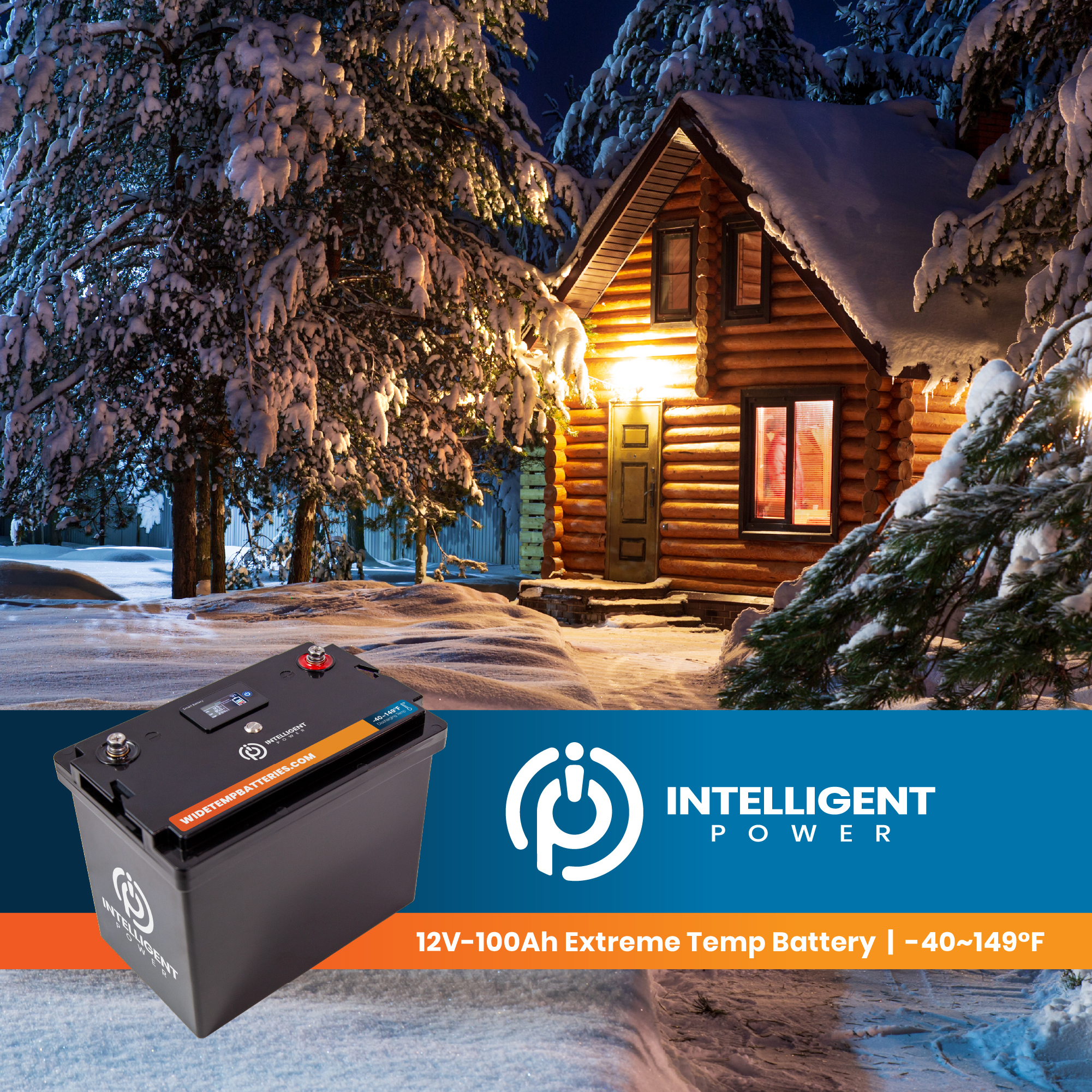 Intelligent Power battery powering log cabin in heavy snow