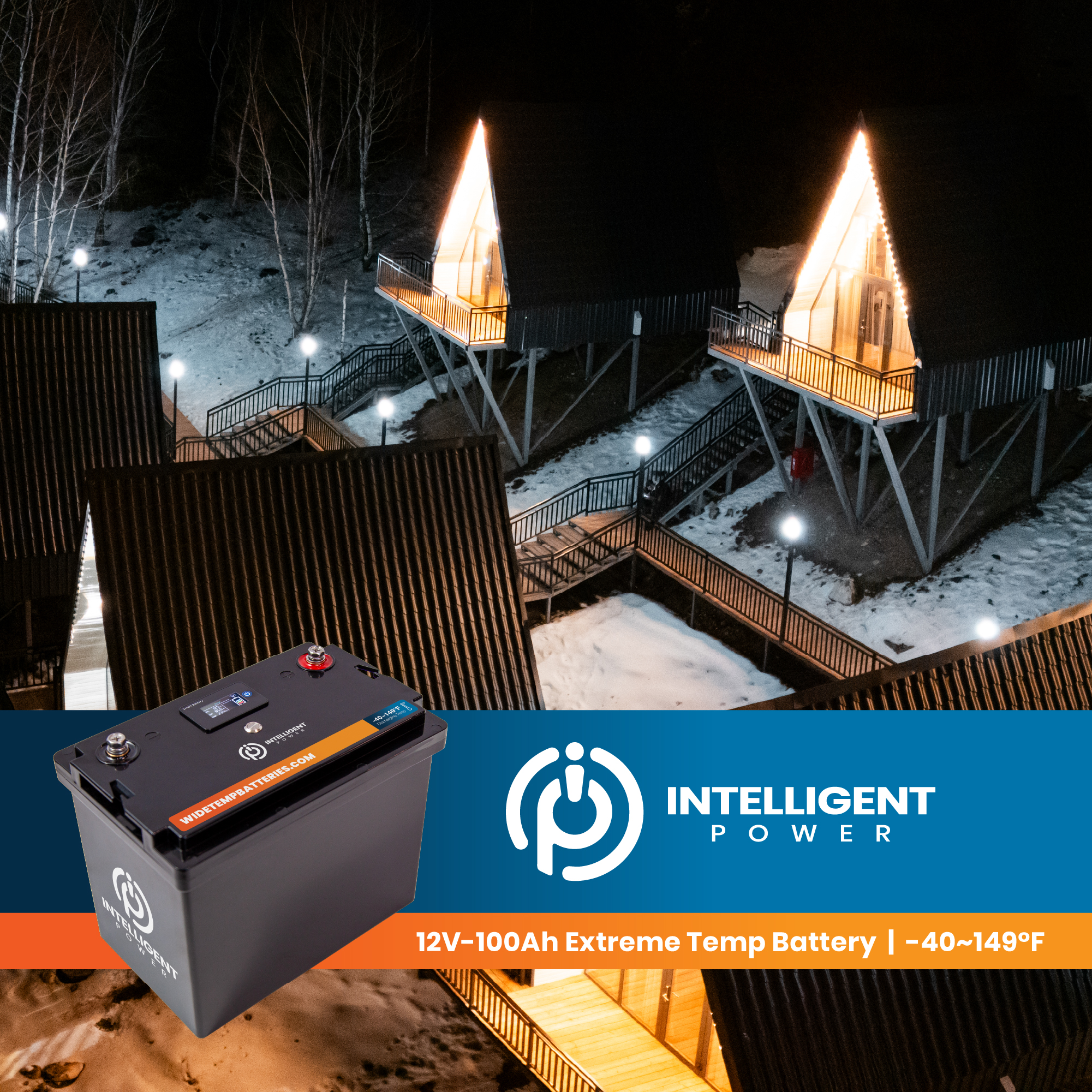 Intelligent Power battery powering A-frame cabins in winter